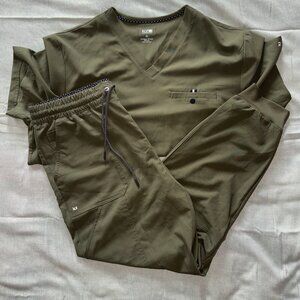koi Olive Green Men’s V-Neck Scrub Top